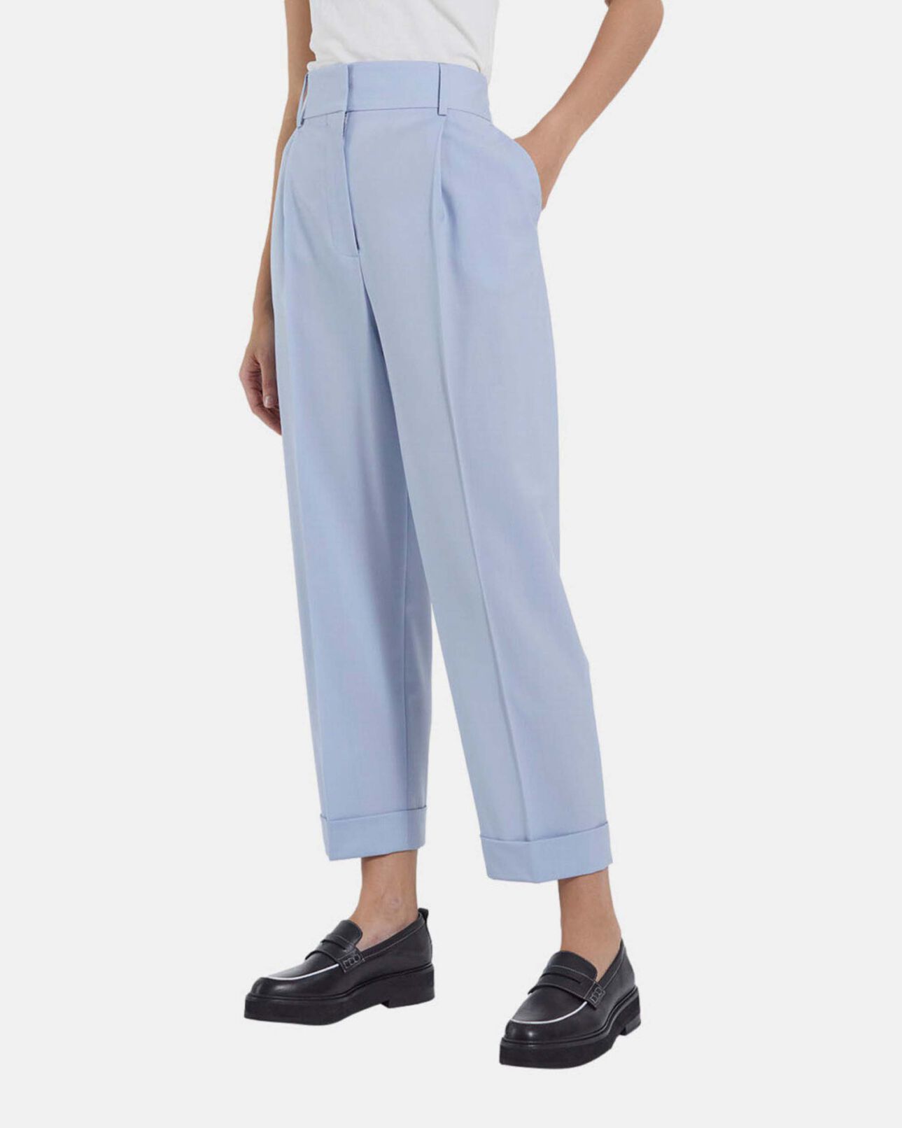 The Kooples WOMEN LIGHT BLUE straight wool sky blue pants with lapels