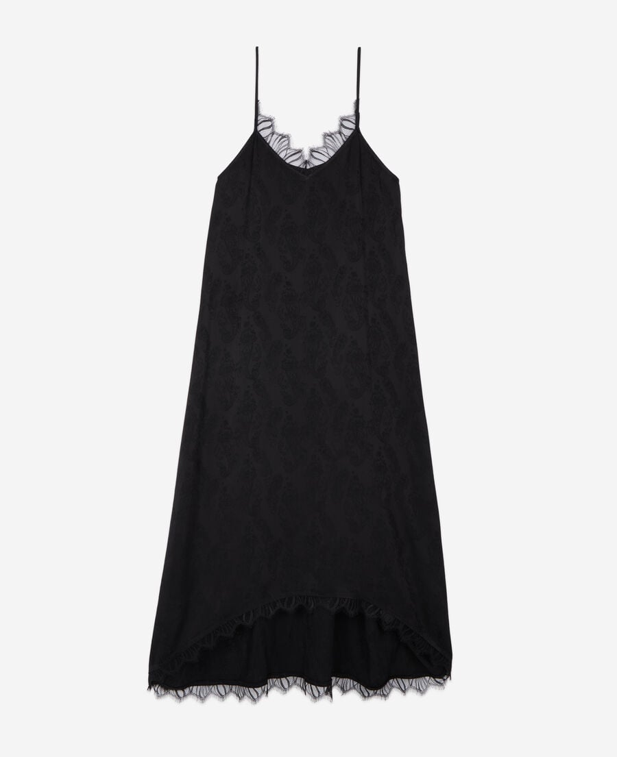 The Kooples WOMEN BLACK long black floral jacquard slip dress