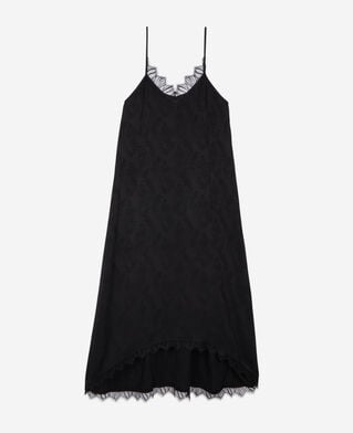The Kooples WOMEN BLACK long black floral jacquard slip dress