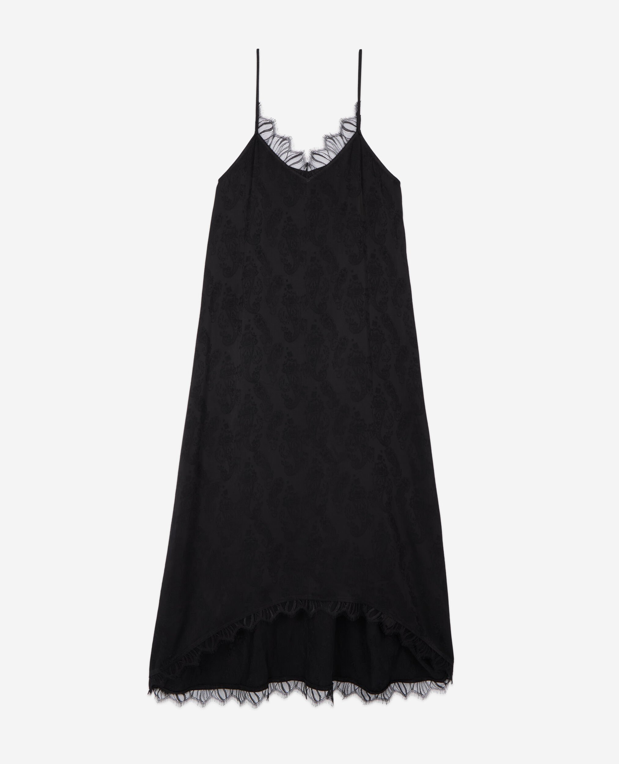 Long black floral jacquard slip dress, BLACK, hi-res image number null