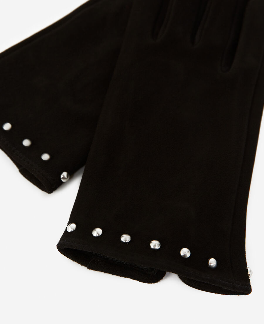 suede black leather gloves with silver studs