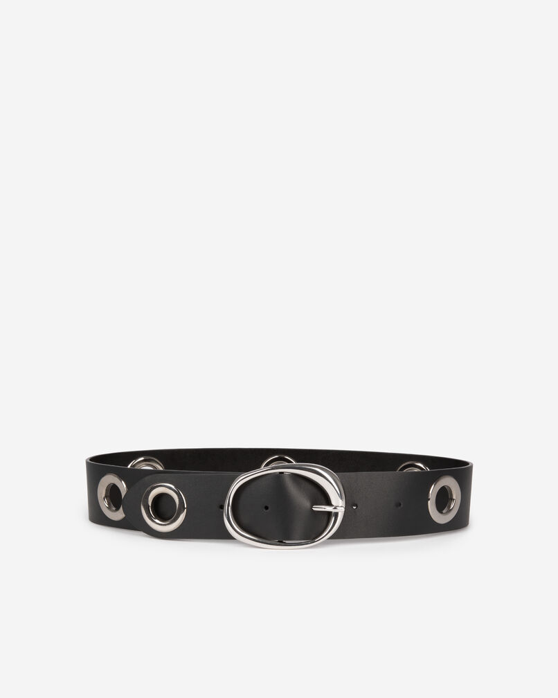 The Kooples DAMEN BLACK breiter gürtel mit ösen aus schwarzem leder