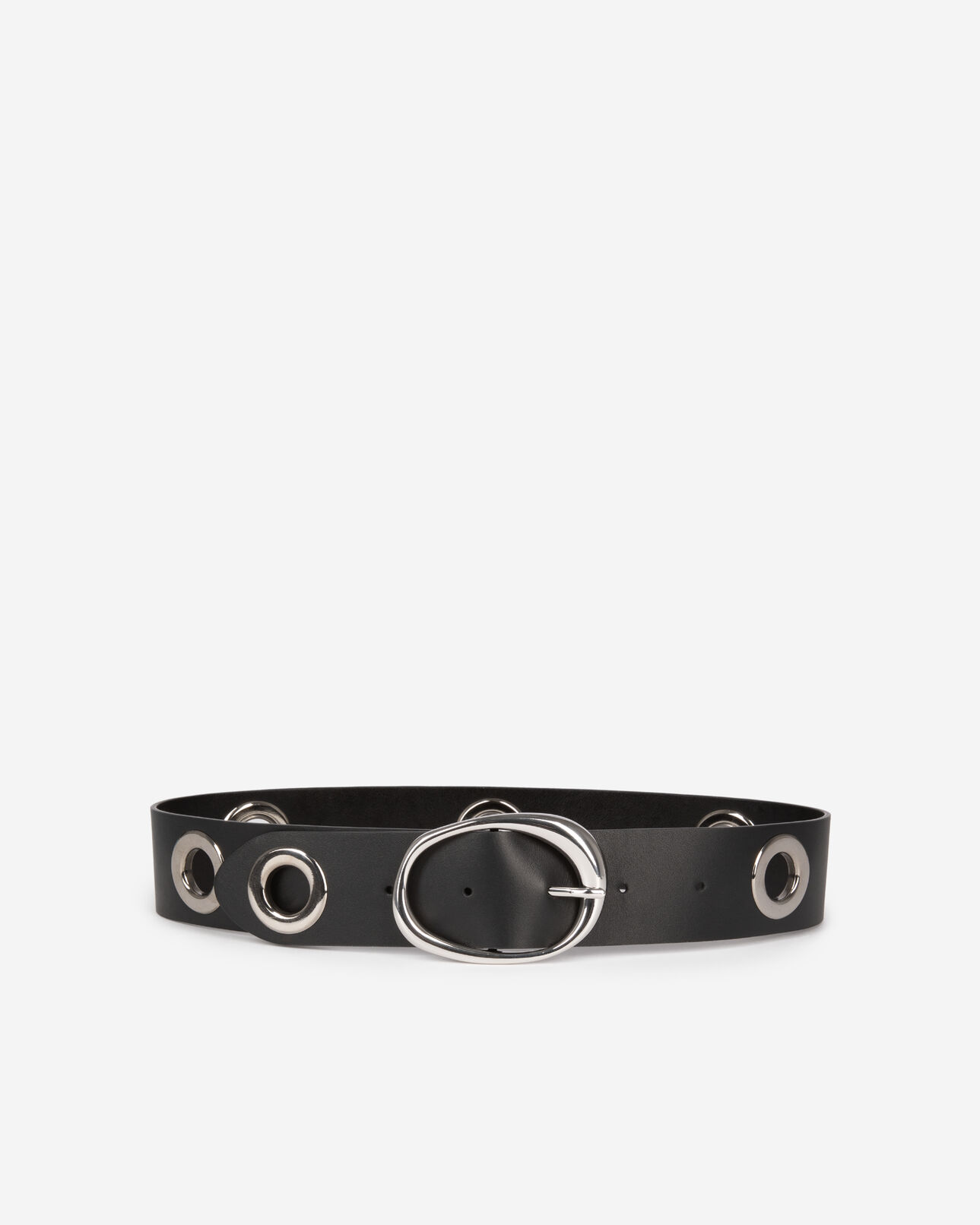 The Kooples WOMEN BLACK wide belt with eyelets in black leather