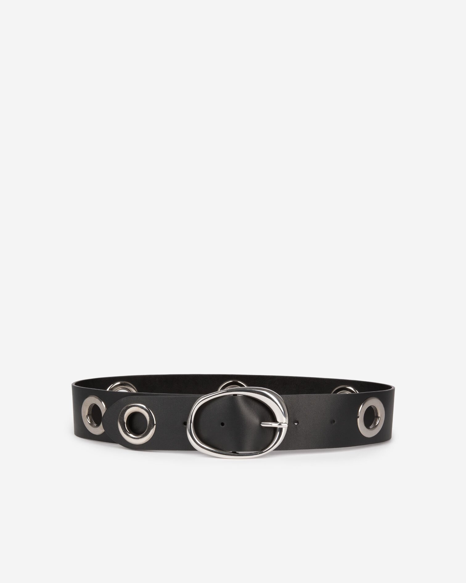 Wide belt with eyelets in black leather, BLACK, hi-res image number null