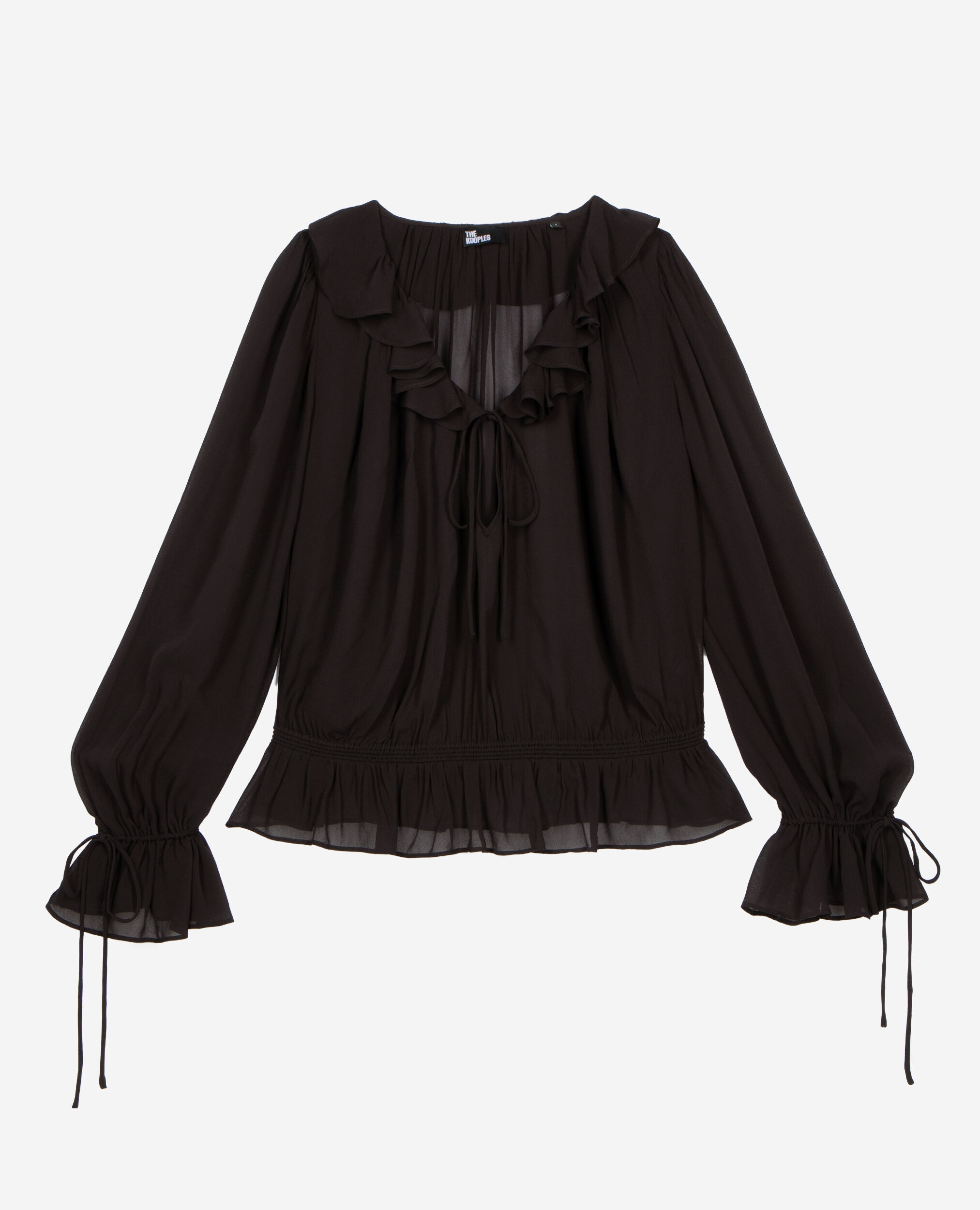 Black ruffled top, BLACK STONE, hi-res image number null