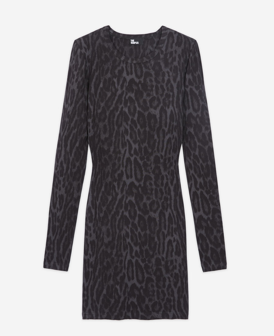 The Kooples WOMEN BLACK short dress with leopard print