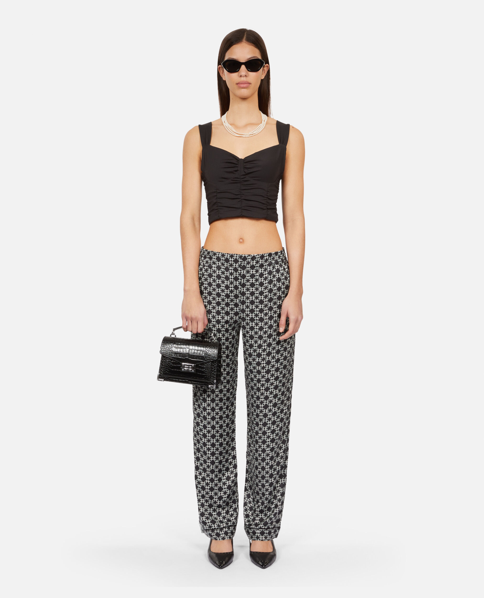 Printed trousers, BLACK WHITE, hi-res image number null