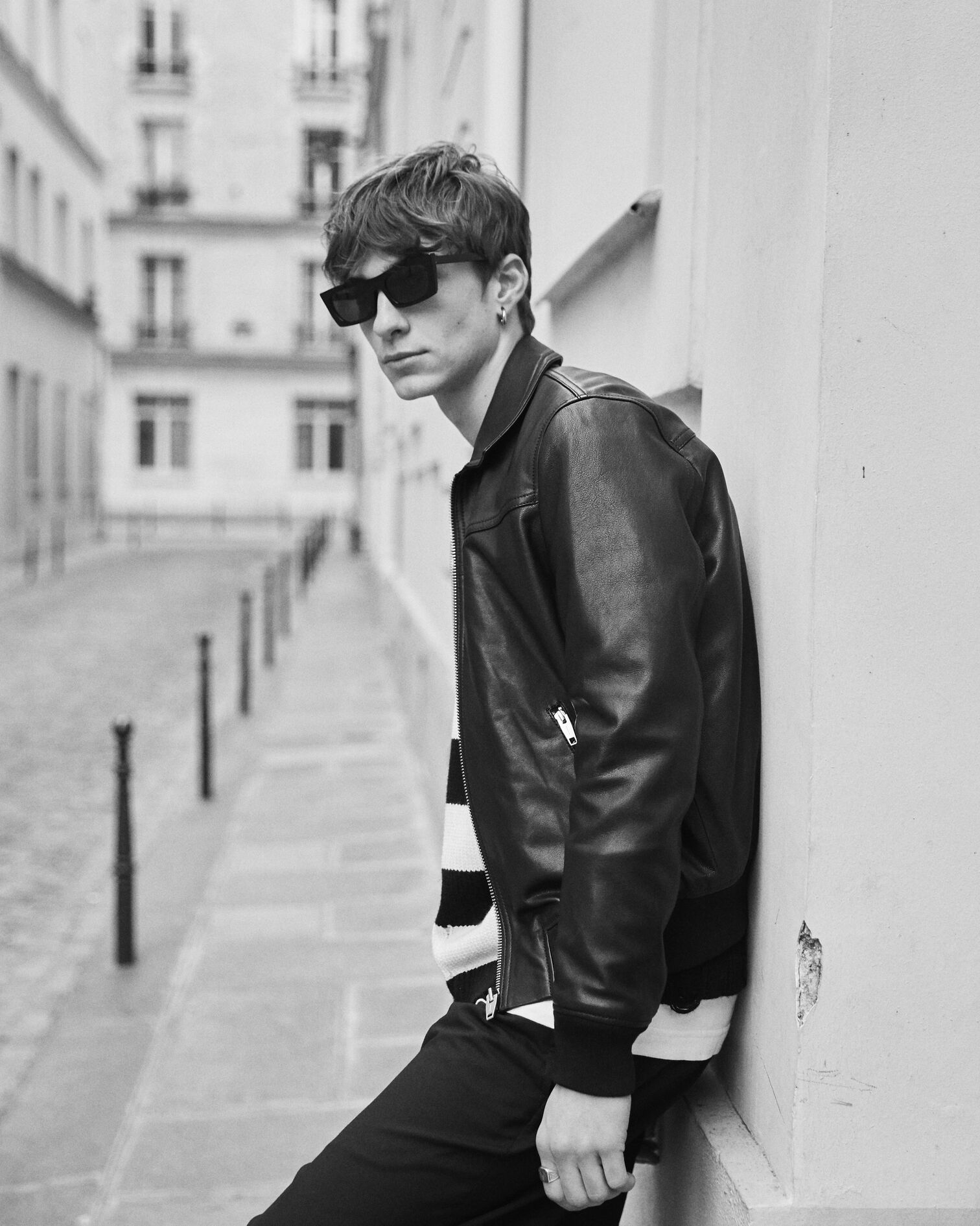 Black leather jacket with classic collar, BLACK, hi-res image number null
