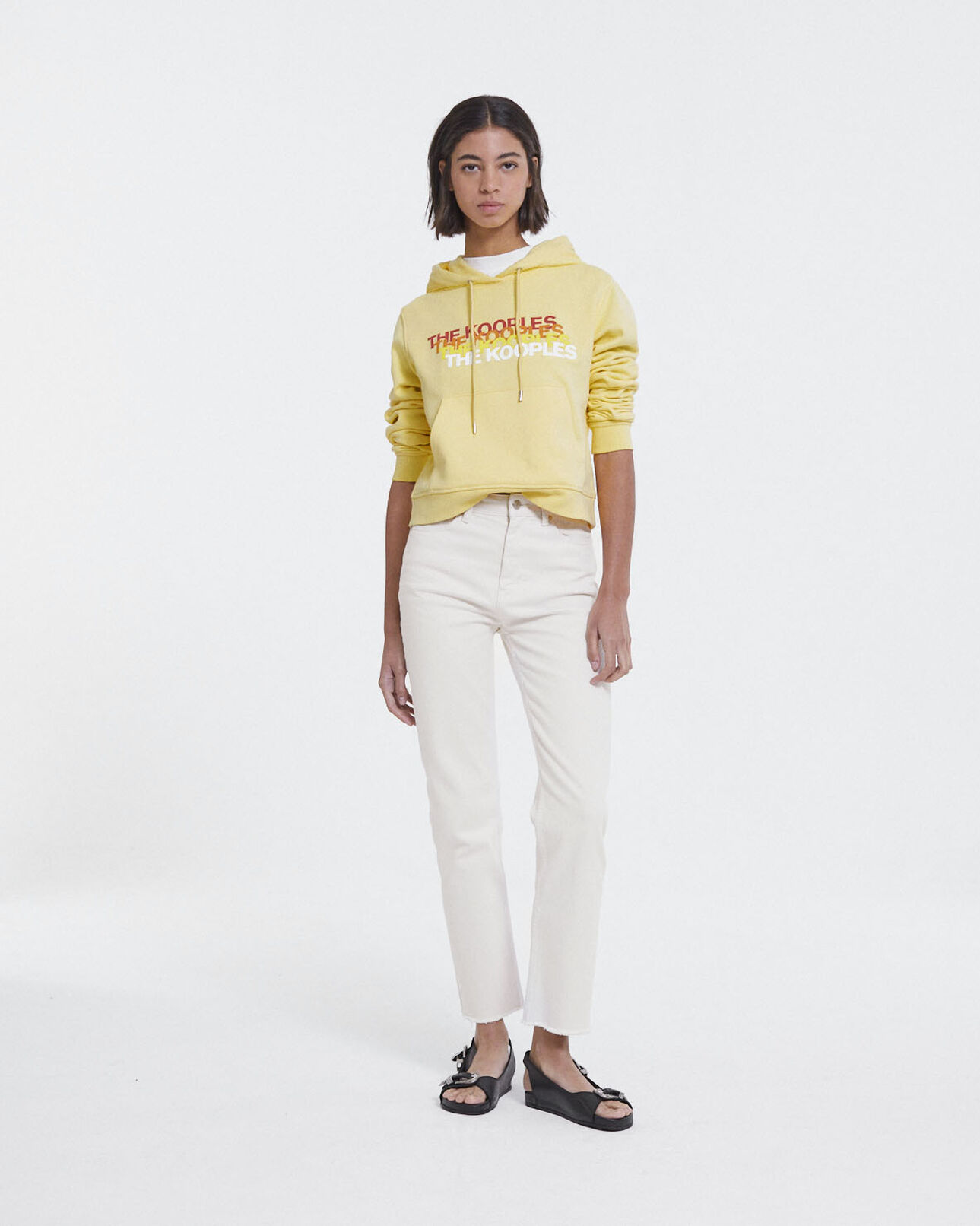The Kooples DAMEN YELLOW gelbes kapuzensweatshirt mit dreifach-logo