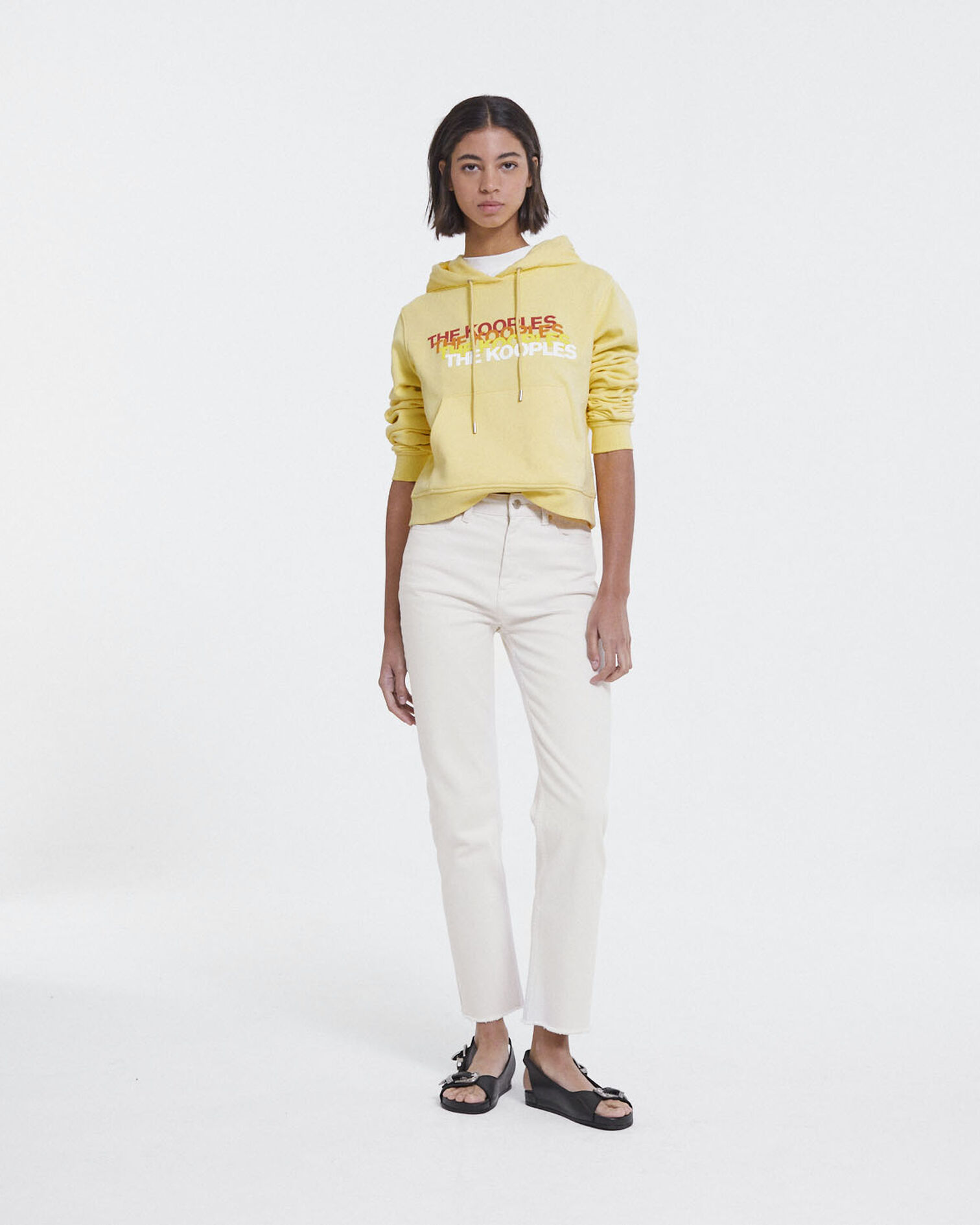 Gelbes Kapuzensweatshirt mit Dreifach-Logo, YELLOW, hi-res image number null