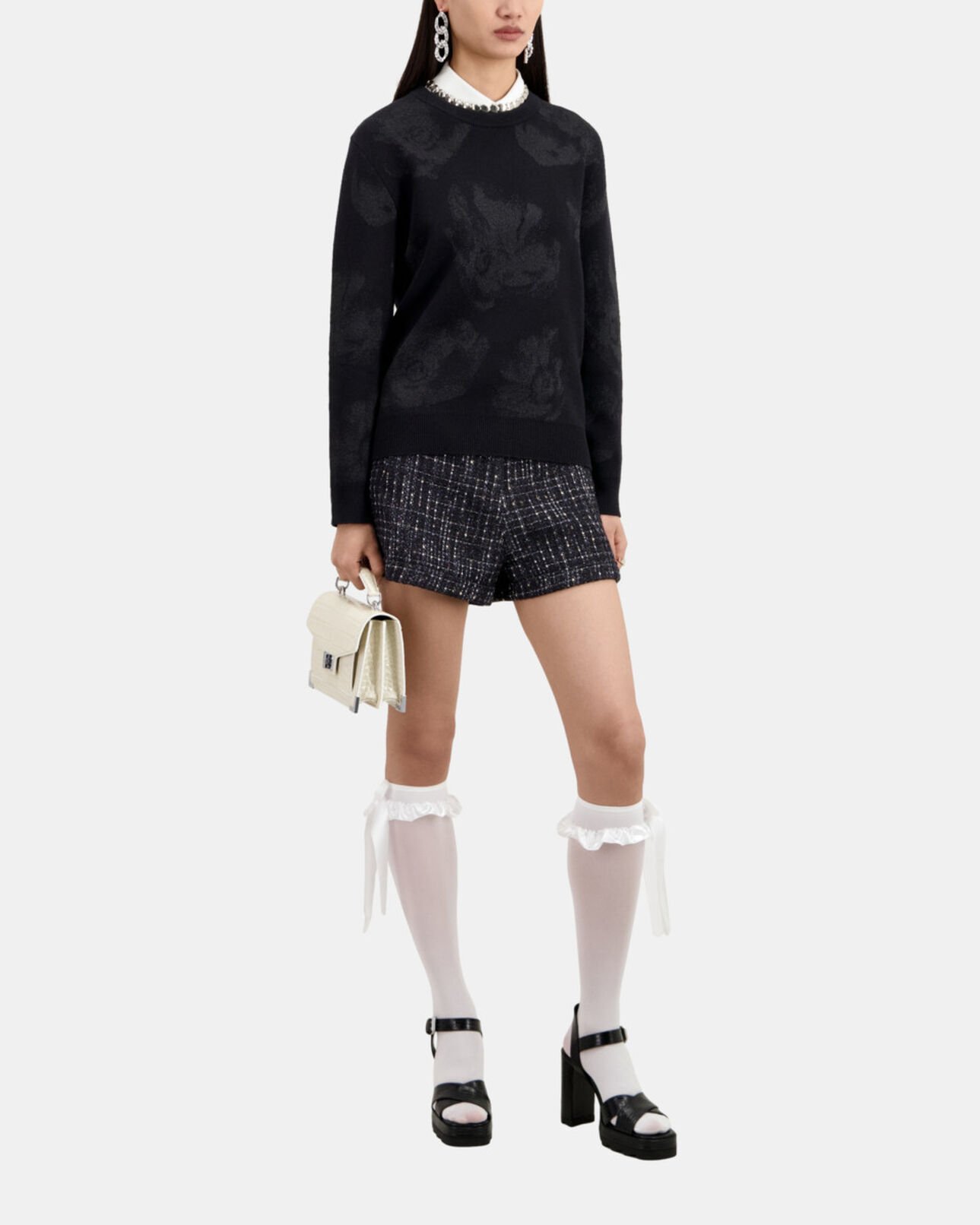 The Kooples MUJER BLACK/BLACK jersey negro mezcla lana motivos platas