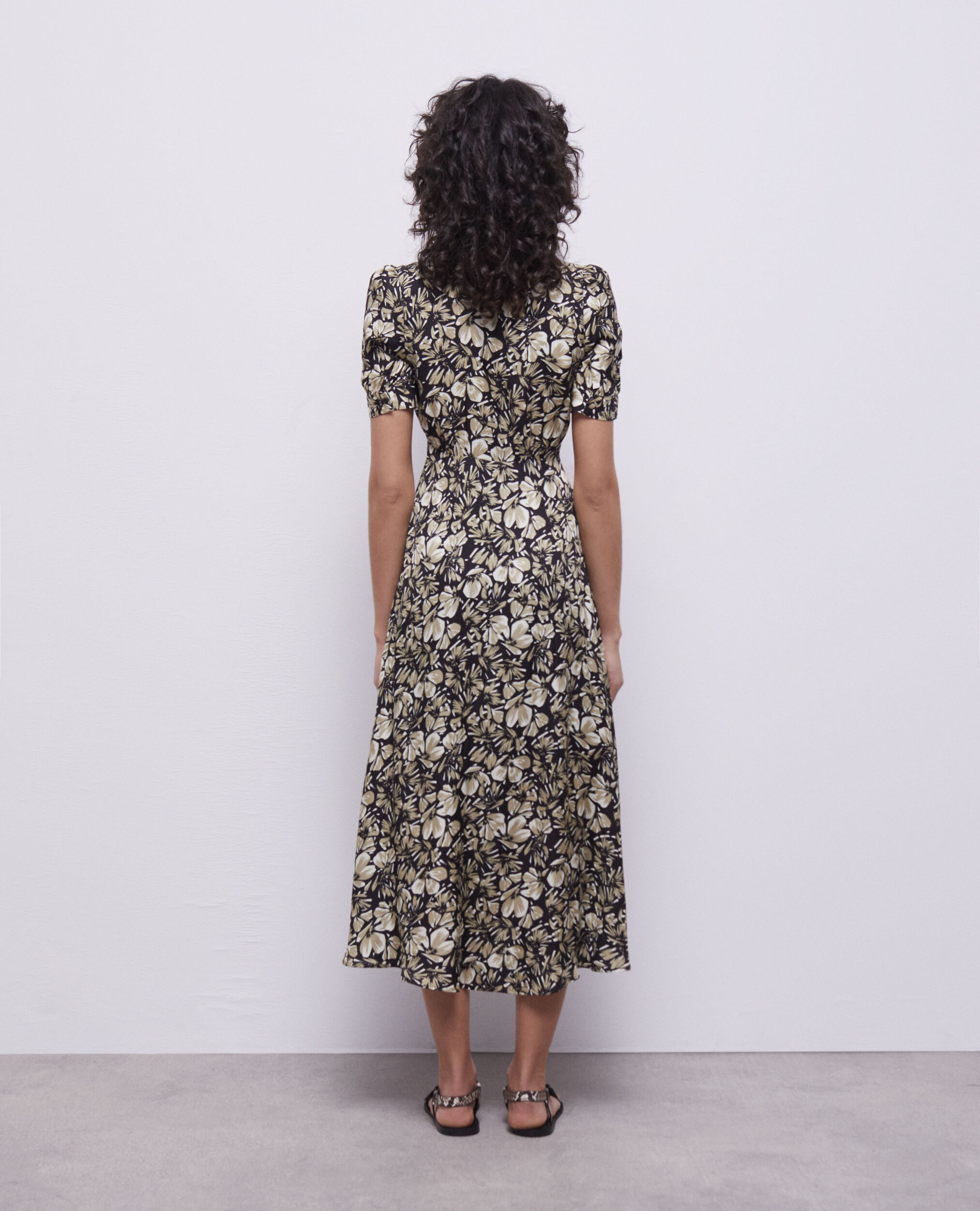 Robe longue imprimée avec boutonnage, BLACK BROWN, hi-res image number null