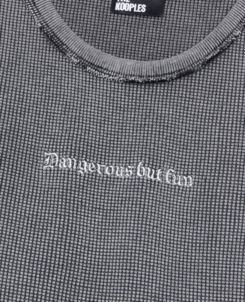 The Kooples WOMEN BLACK WASHED black tank top with dangerous but fun serigraphy