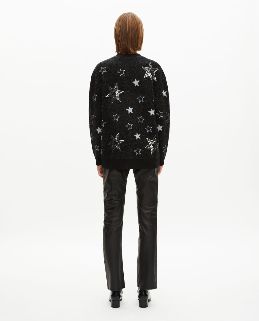 The Kooples FEMME BLACK cardigan en laine motif étoiles à sequins noir