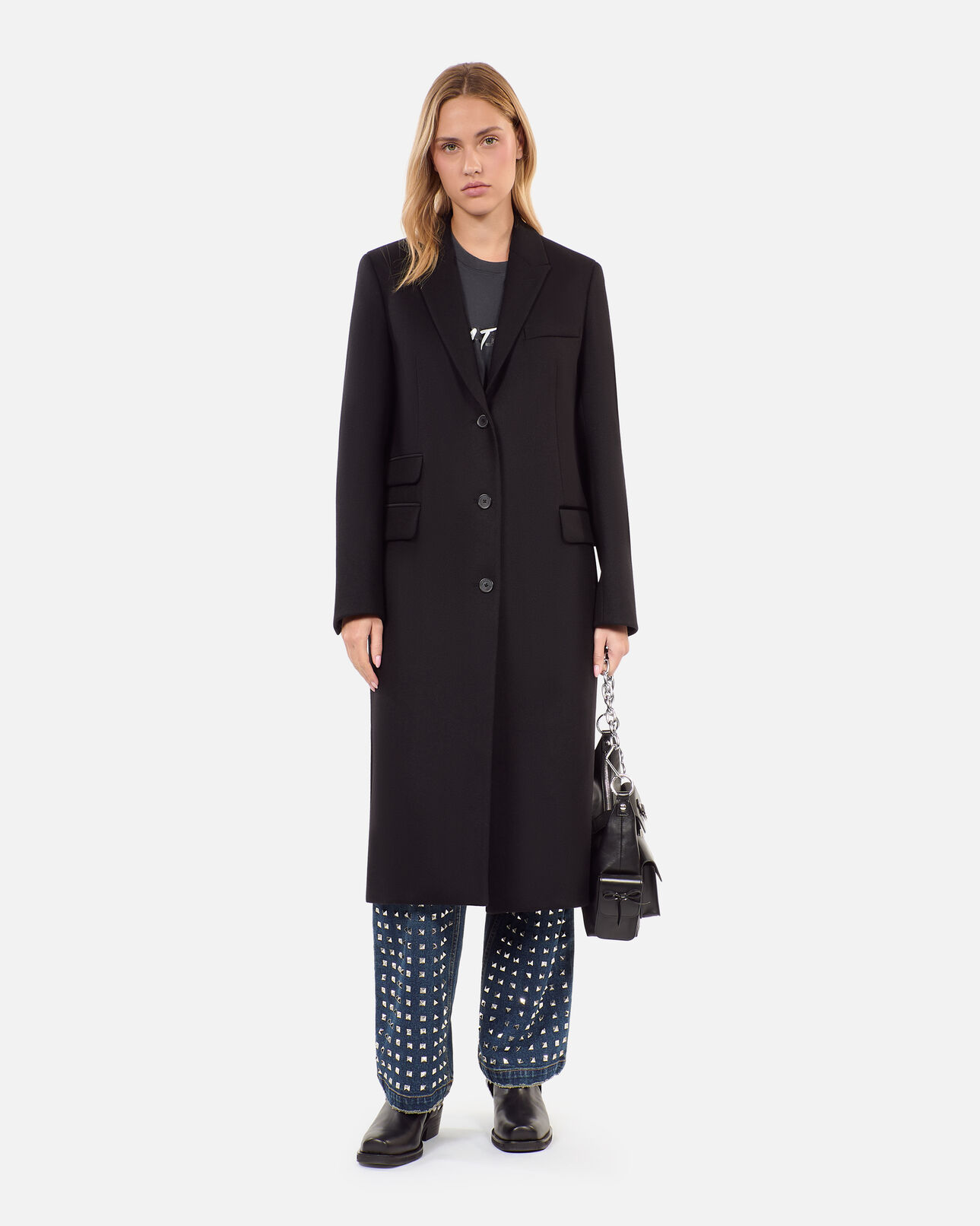 The Kooples WOMEN BLACK long black wool-blend coat
