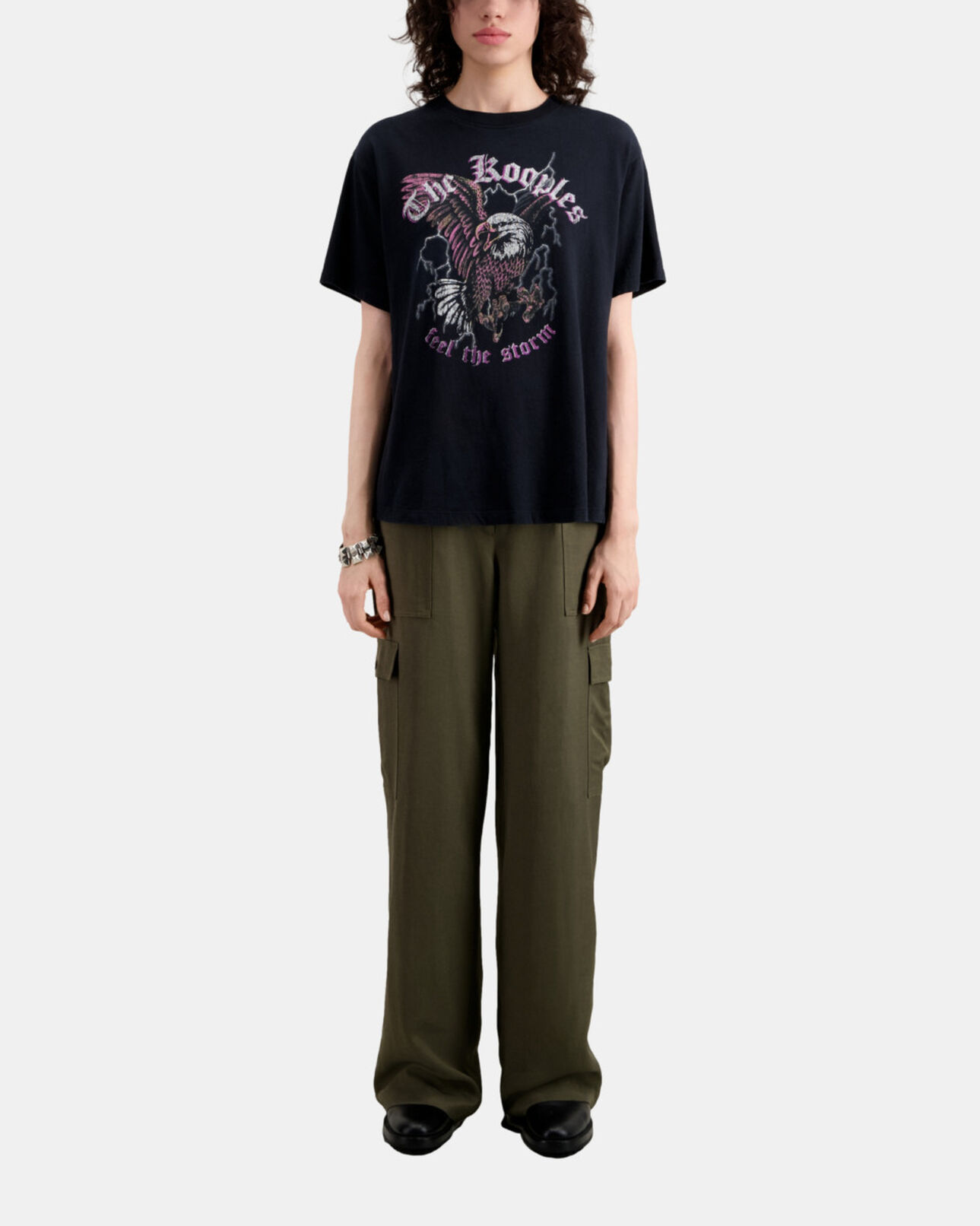 The Kooples FEMME BLACK t-shirt femme noir avec sérigraphie feel the storm