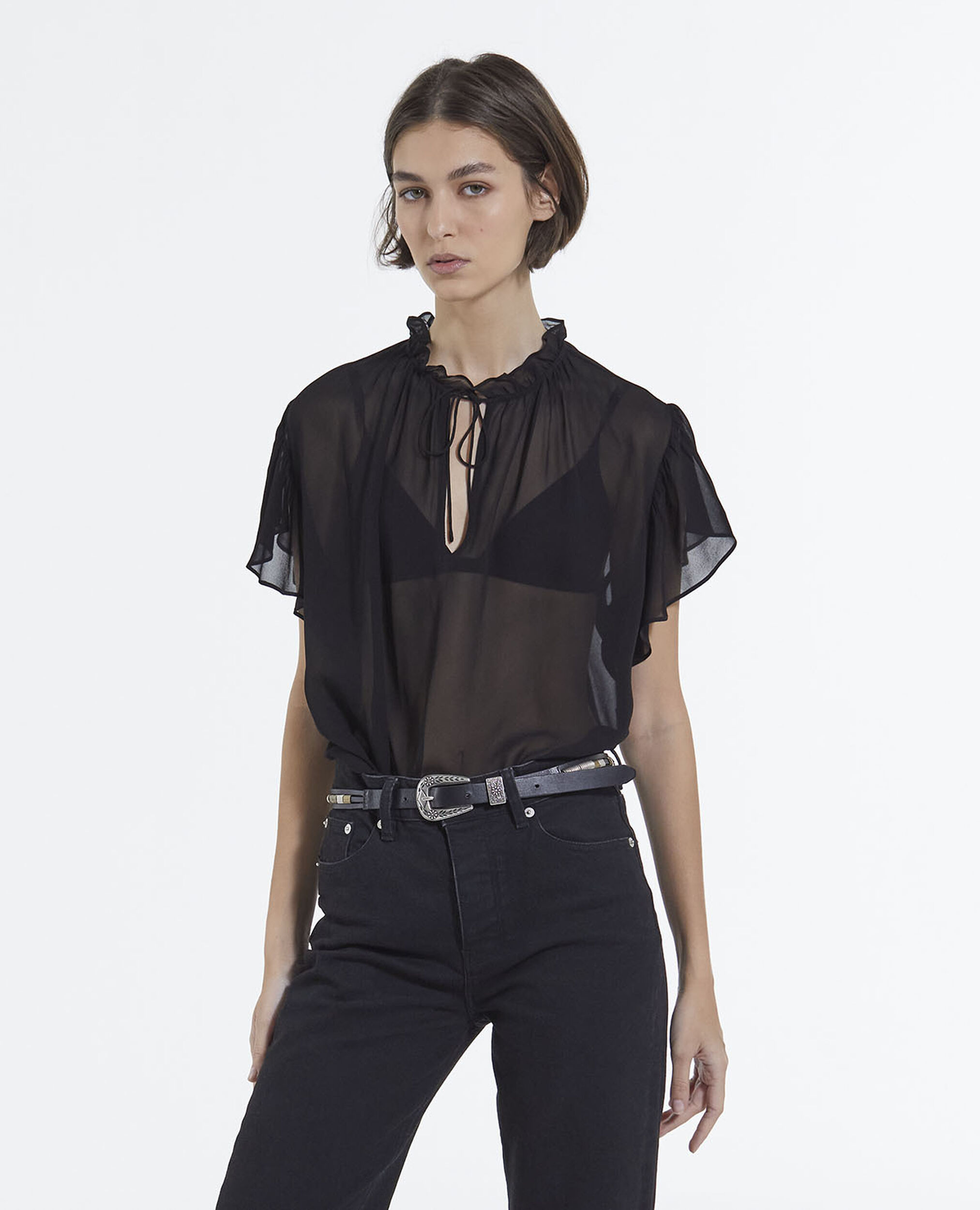 Frilly blouse, BLACK, hi-res image number null