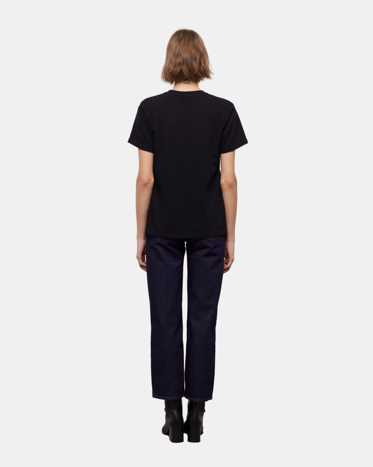 The Kooples WOMEN BLACK WASHED women's black t-shirt with snake logo print