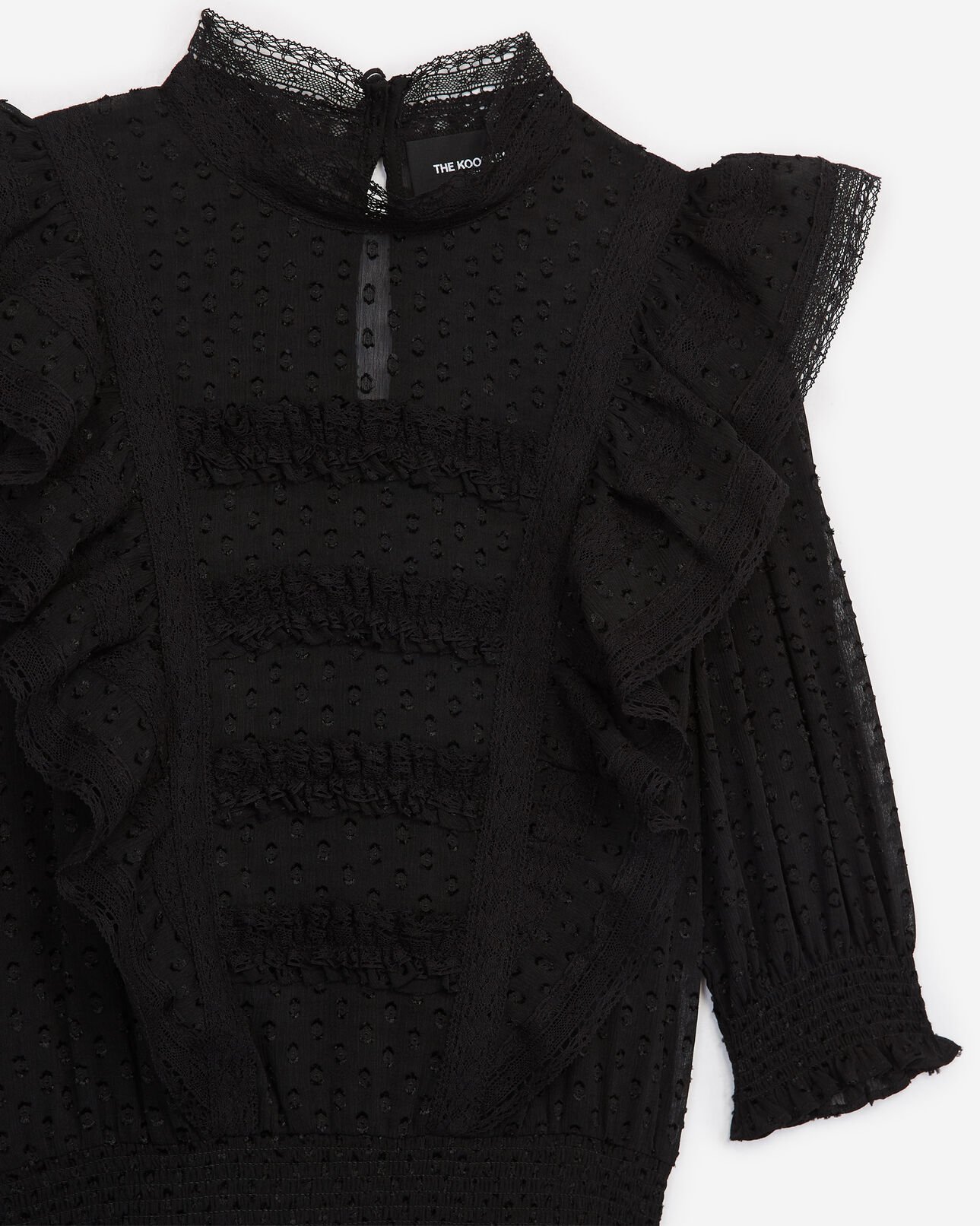 The Kooples WOMEN BLACK embroidered long-sleeve top with frills