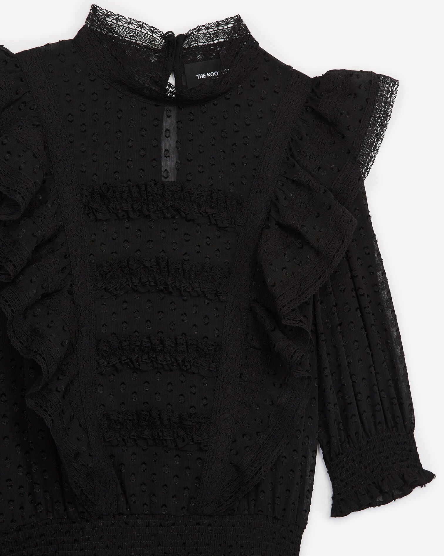 Embroidered long-sleeve top with frills, BLACK, hi-res image number null