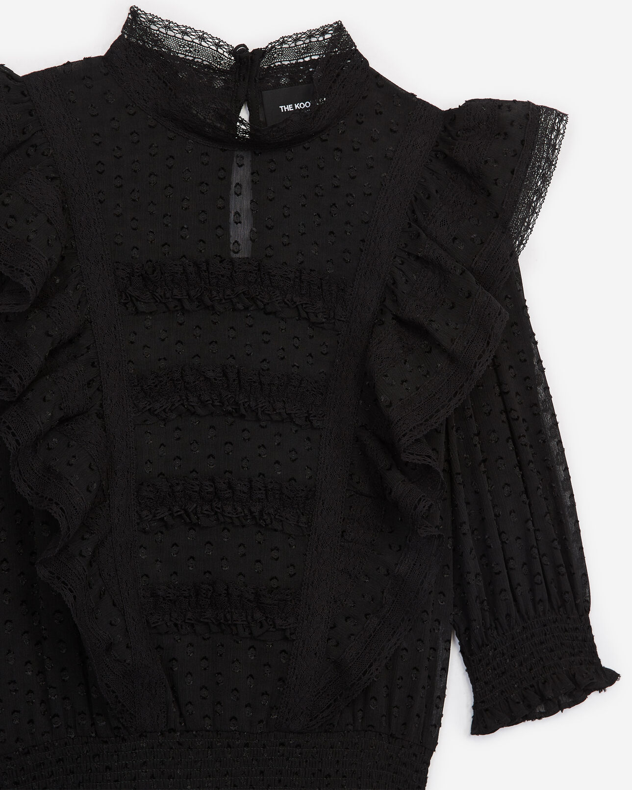 The Kooples WOMEN BLACK embroidered long-sleeve top with frills