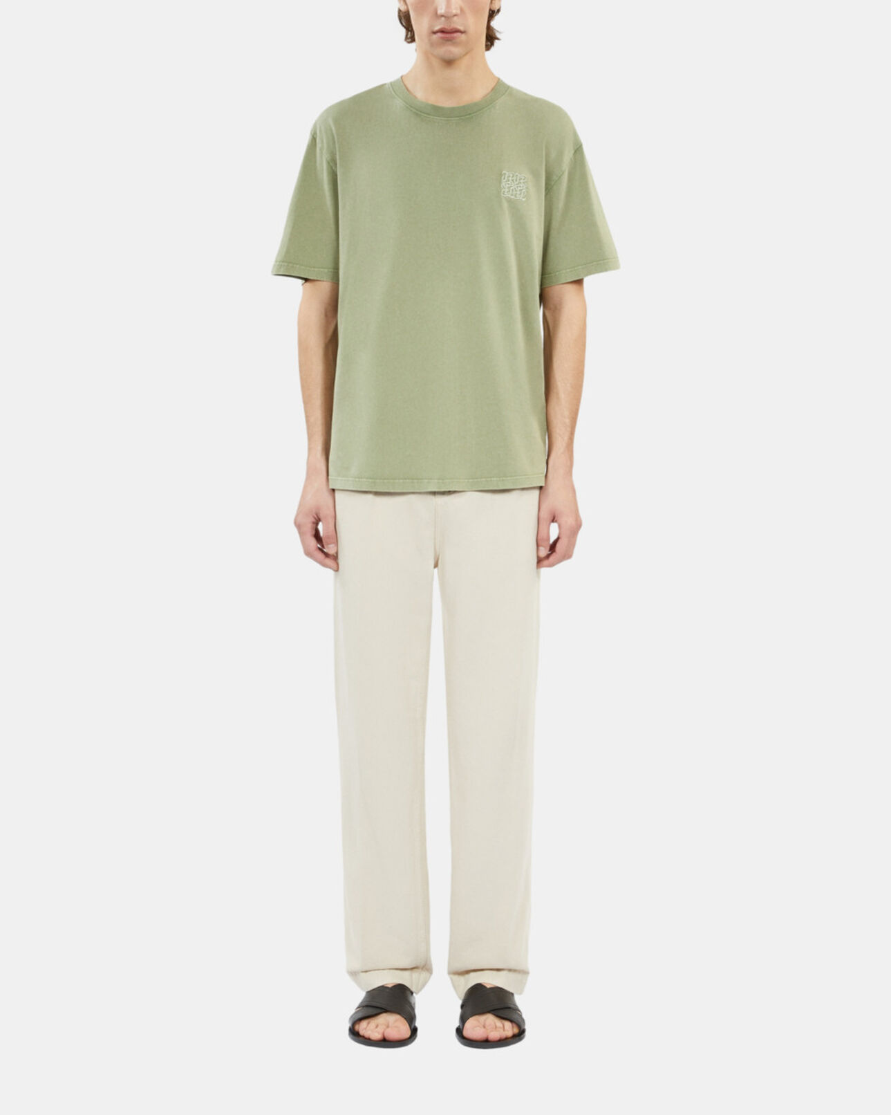 The Kooples MEN KAKI GREY light green t-shirt with logo embroidery