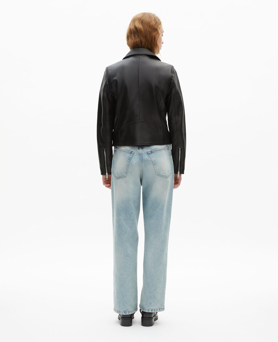 The Kooples DAMEN BLACK schwarzer blouson im bikerstil aus leder