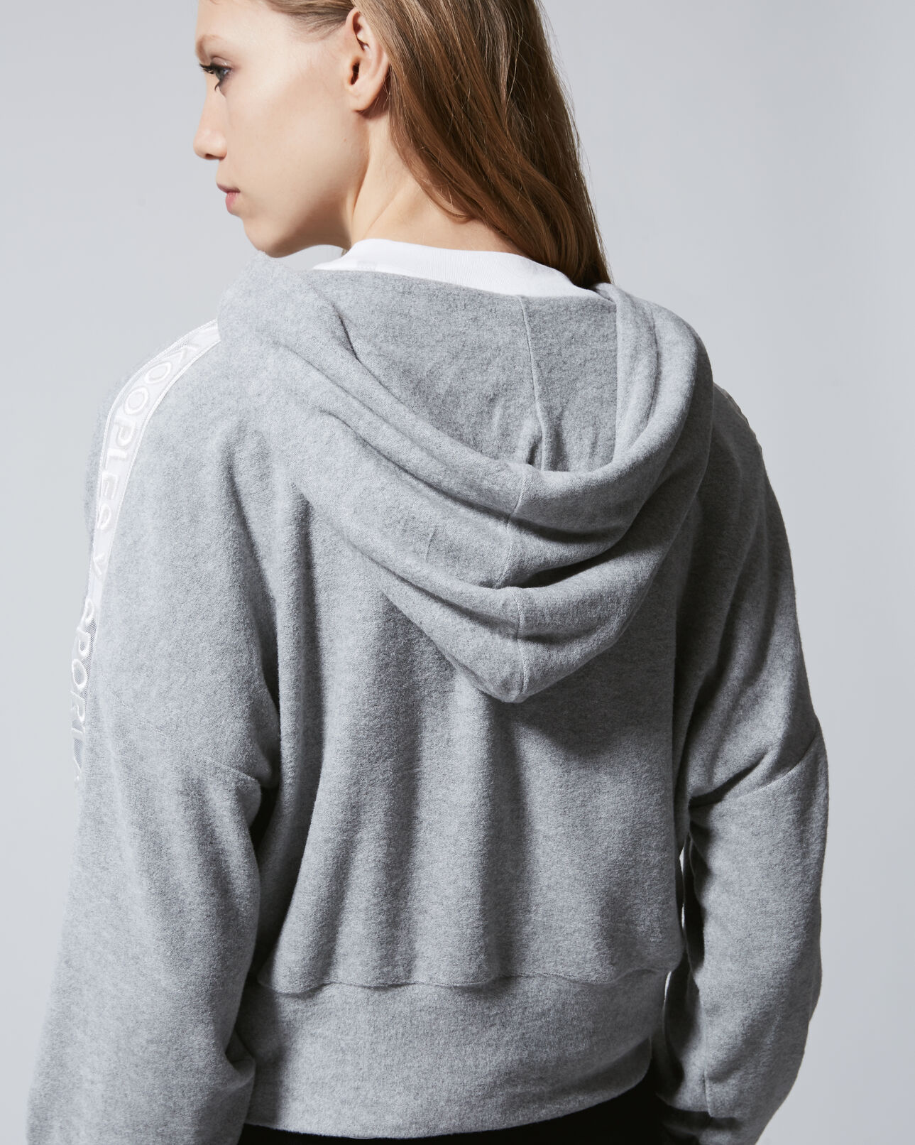 The Kooples WOMEN LIGHT GREY light grey hoodie with tulle insert