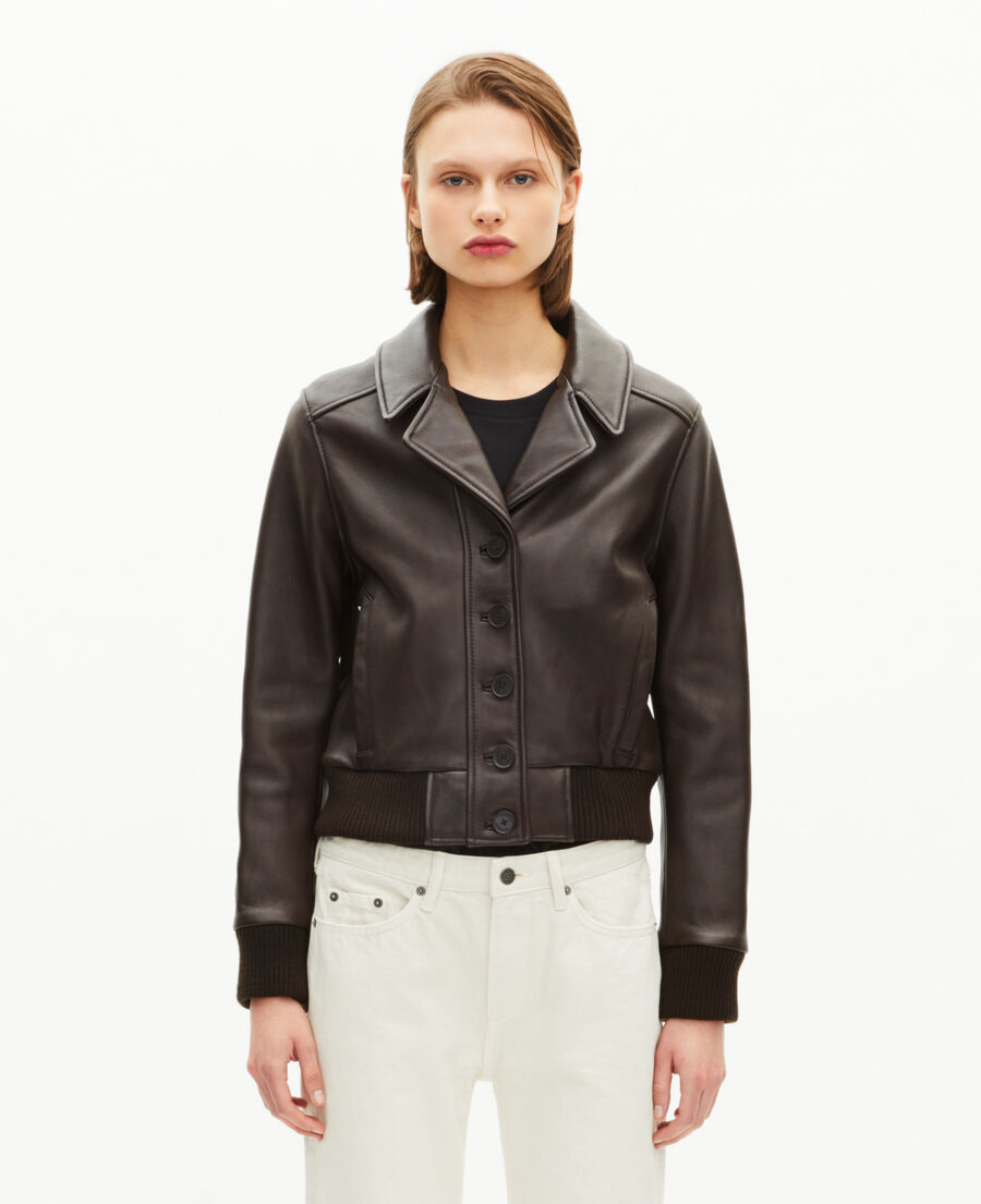The Kooples DAMEN BROWN kurze braune lederjacke