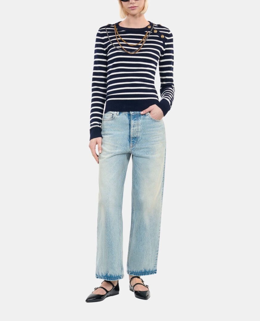 The Kooples FEMME WHITE / BLUE pull en laine &agrave; rayures