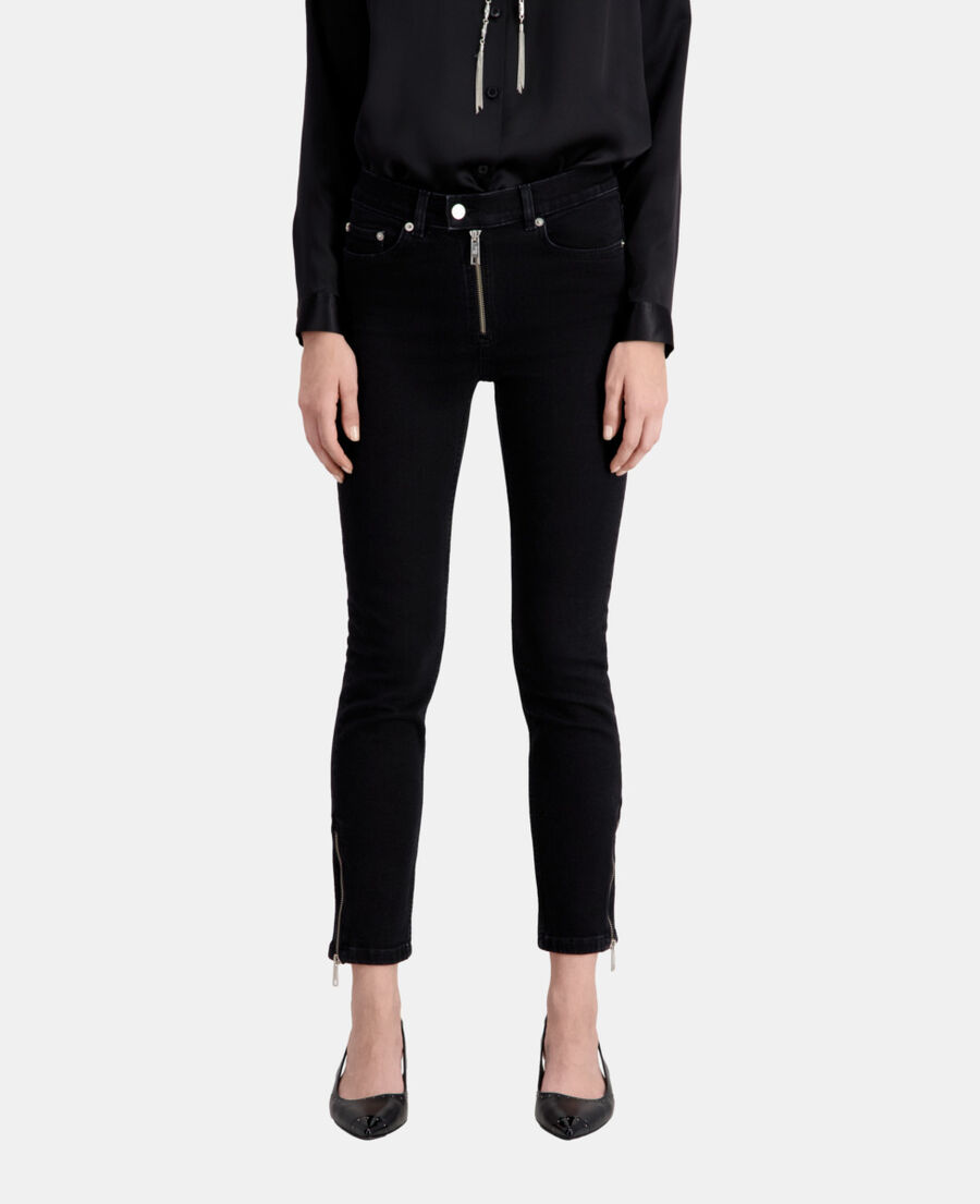 The Kooples DAMEN BLACK WASHED schwarze jeans in slim-fit mit rei&szlig;verschluss