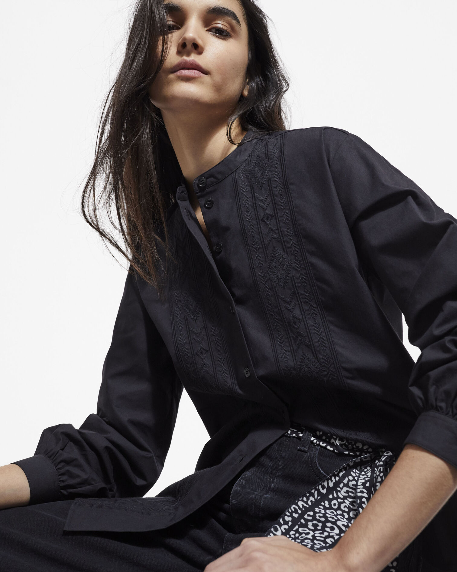 Chemise brodée noire, BLACK, hi-res image number null