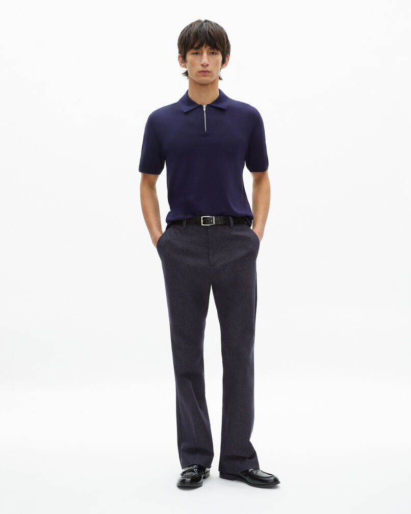 The Kooples MEN NAVY navy blue zip-neck mesh polo shirt