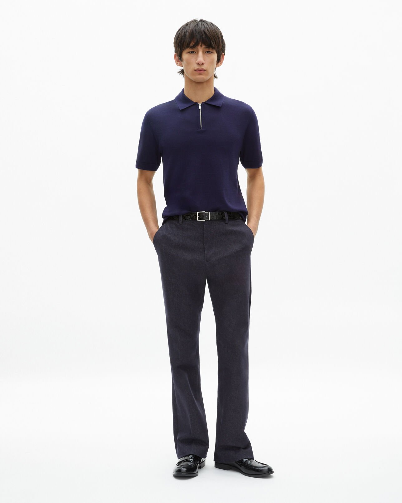 The Kooples HOMME NAVY polo en maille col zippé marine