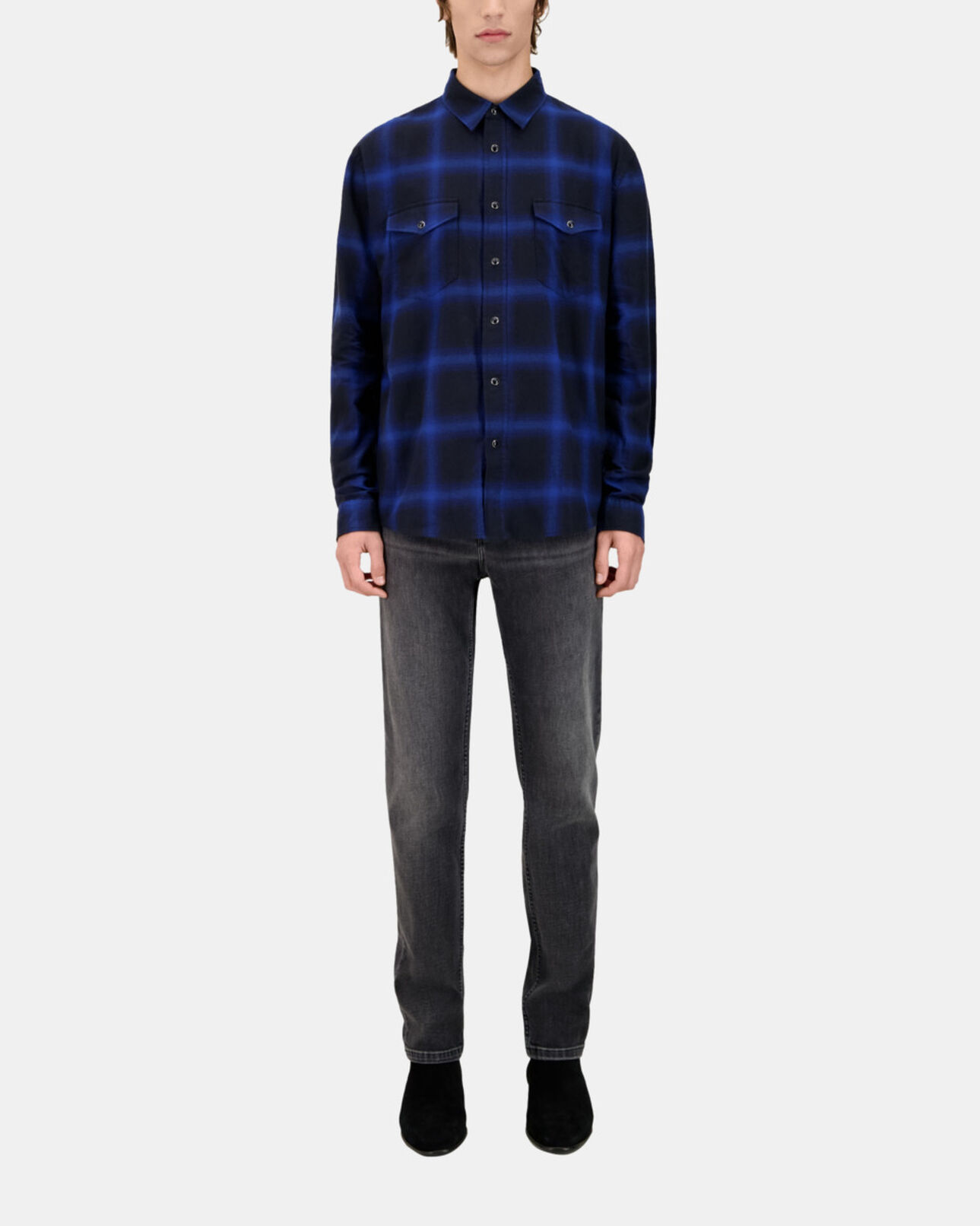 The Kooples MEN BLUE BLACK blue and black checked shirt