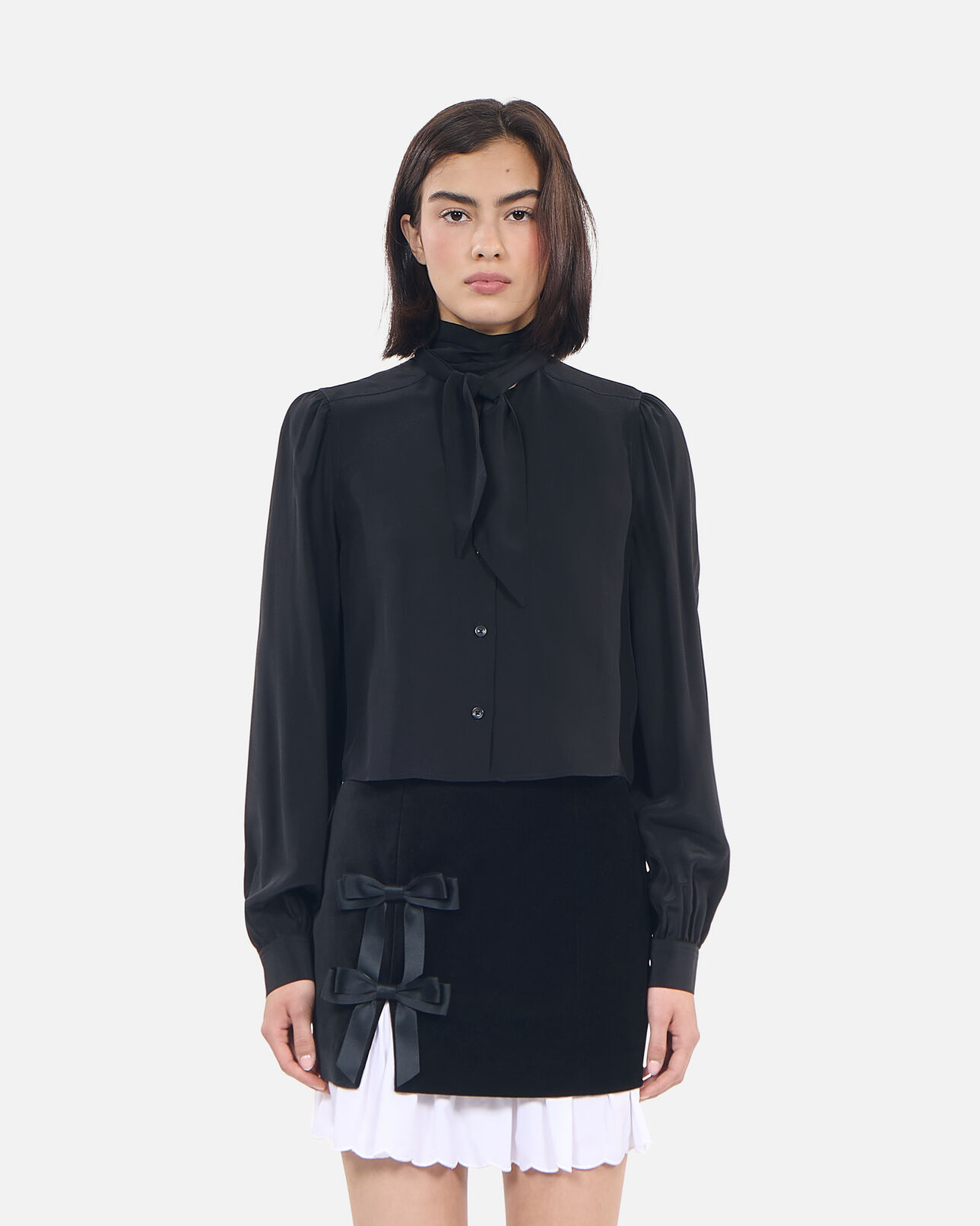 The Kooples FEMME BLACK chemise courte en soie noire