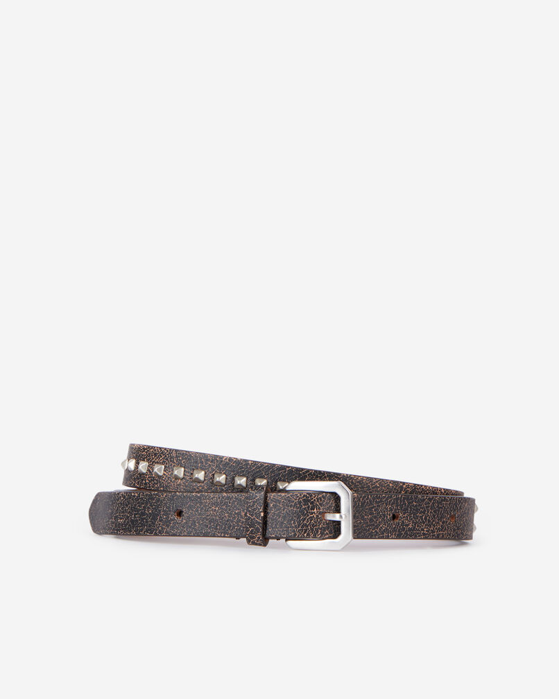 The Kooples MEN BROWN thin brown leather belt with spikes