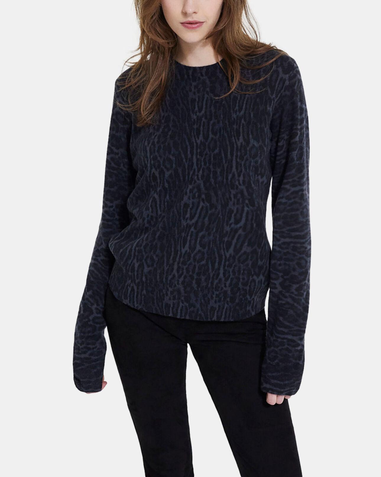 The Kooples WOMEN BLACK GREY leopard print cashmere sweater
