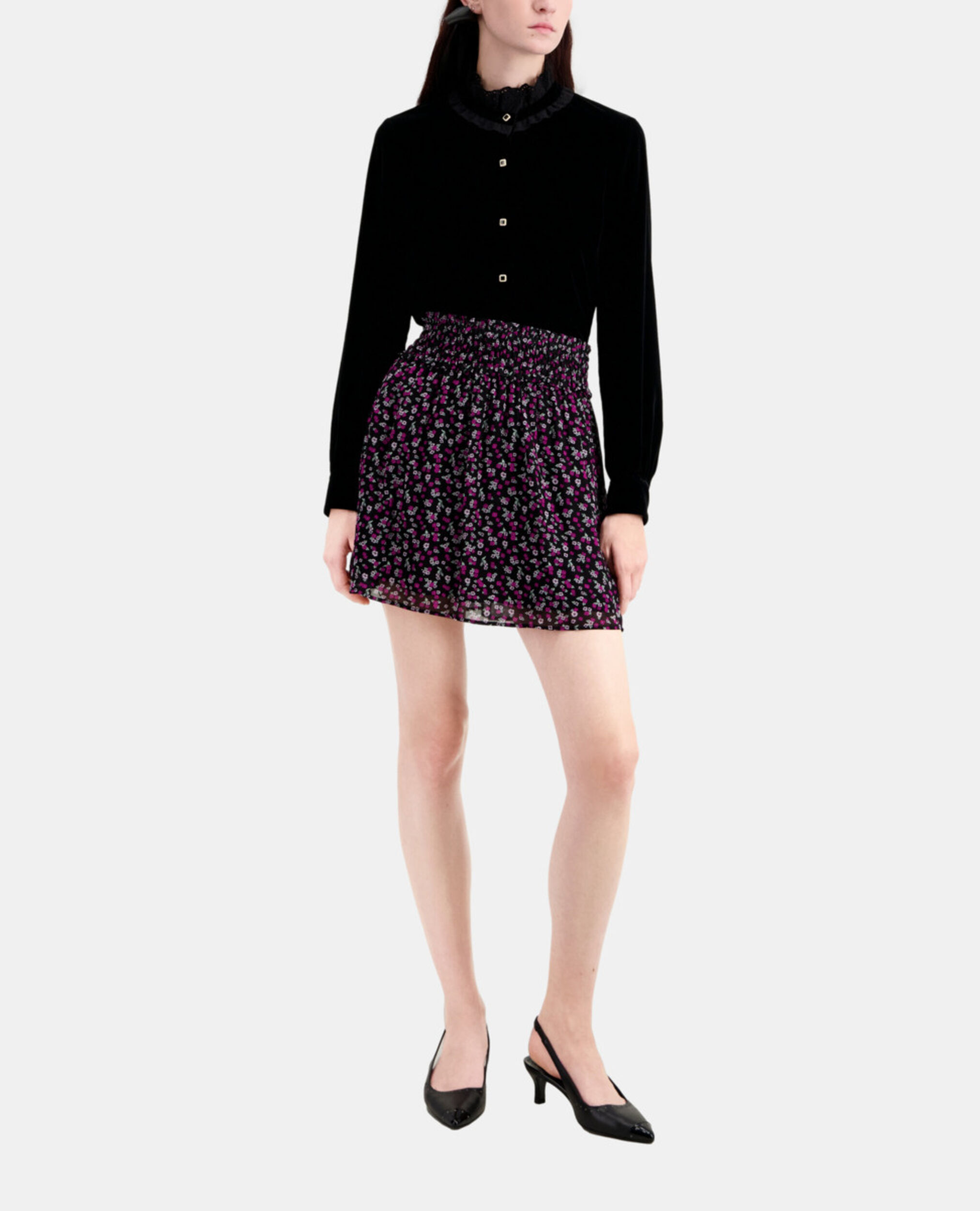 Short printed skirt with smocking, BLACK / PINK, hi-res image number null