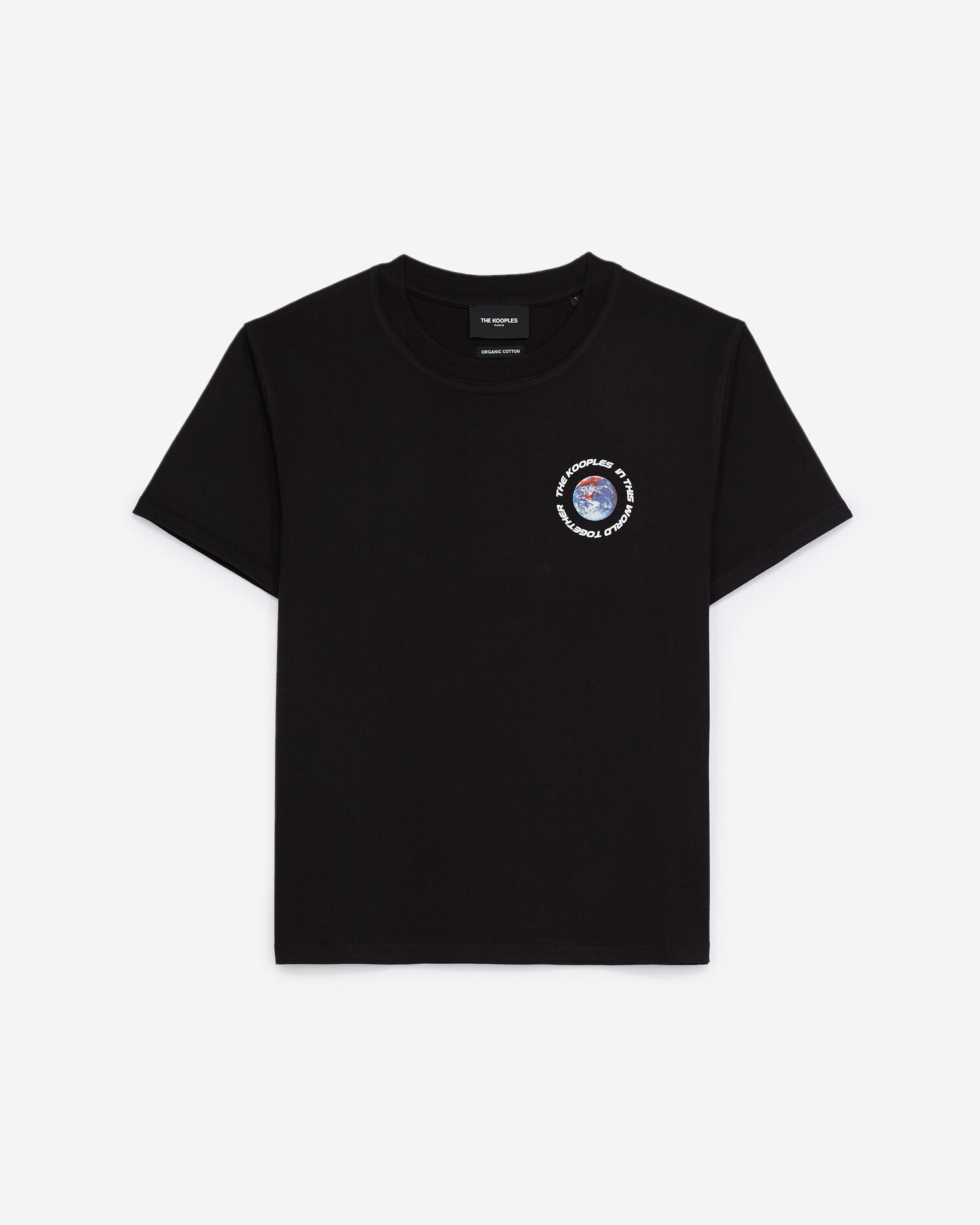 Black cotton T-shirt with planet logo, BLACK, hi-res image number null