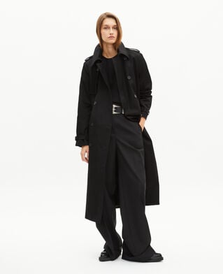 The Kooples WOMEN BLACK long black cotton trench coat