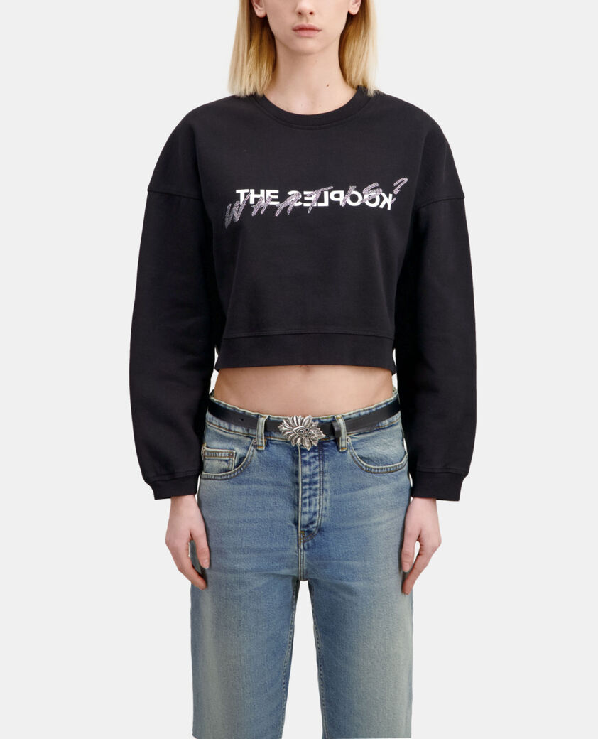 The Kooples WOMEN BLACK thin black leather belt with flower buckle