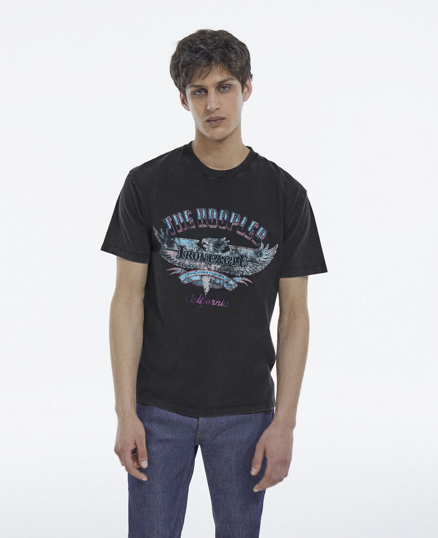 The Kooples HOMME BLACK WASHED t-shirt noir délavé imprimé aigle col rond