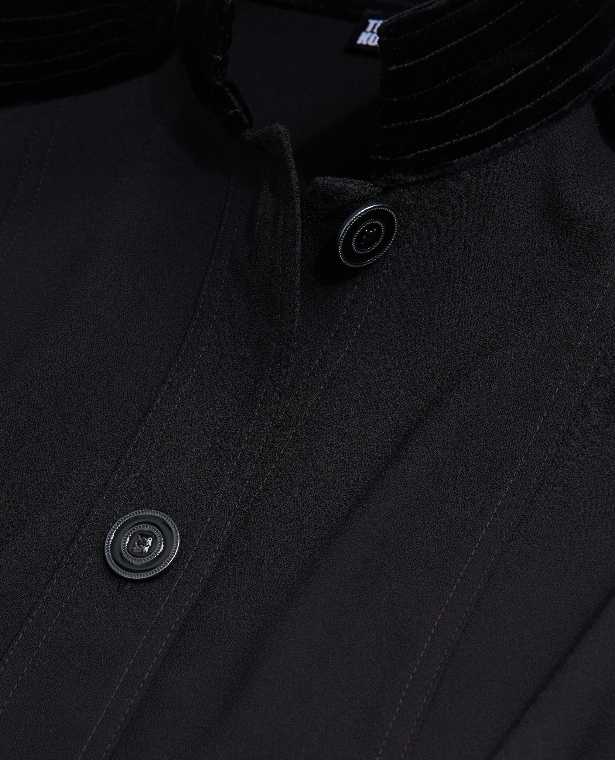 Robe courte noire en crêpe avec détails en velours, BLACK, hi-res image number null