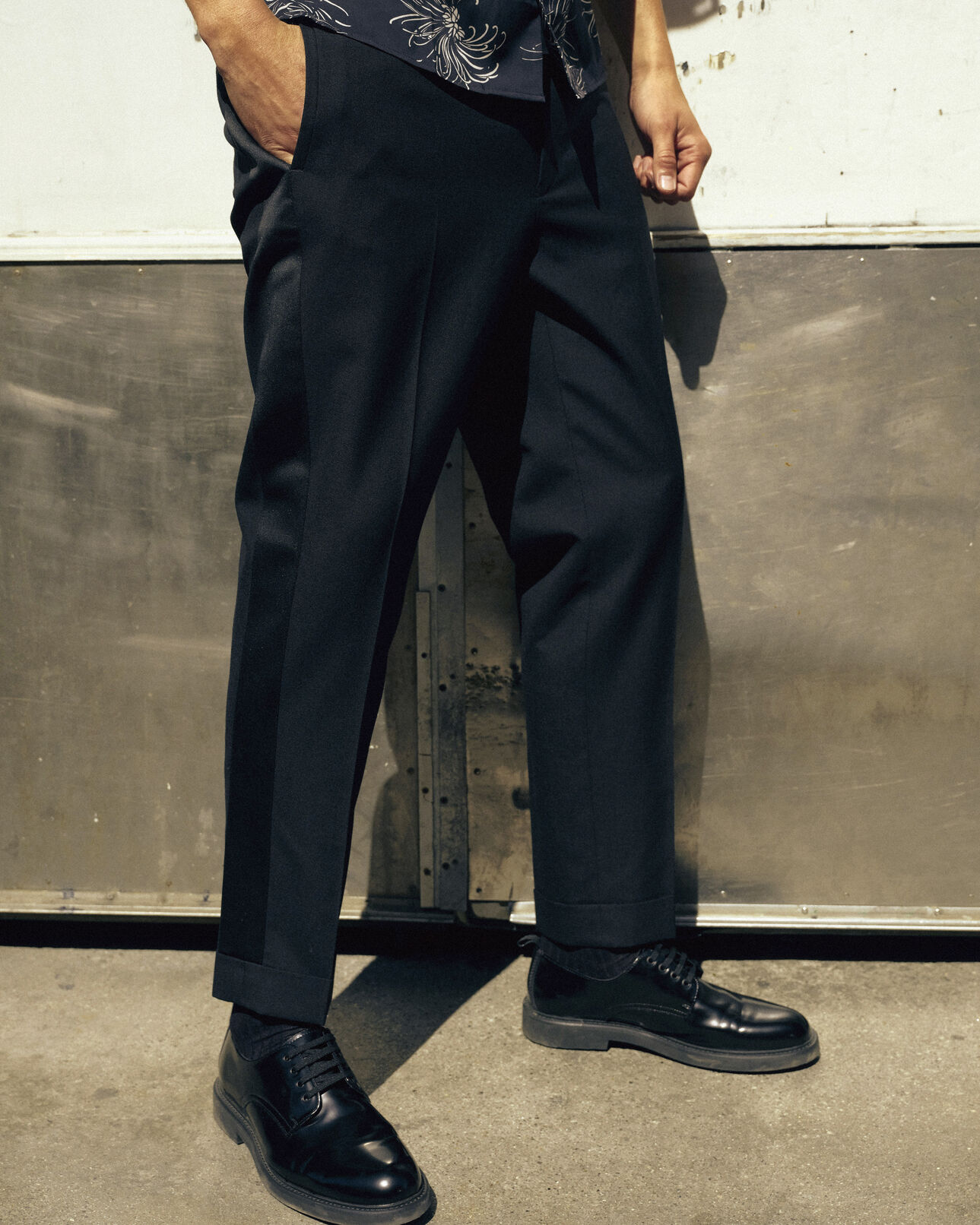 The Kooples MEN BLACK wool trousers with satin bands and turn-ups at the bottom of the legs