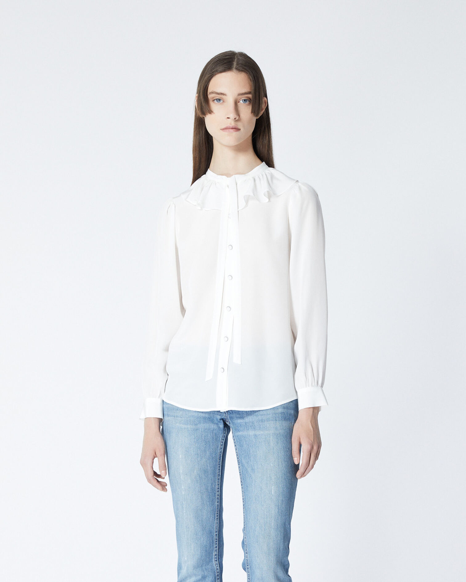 Ecru silk shirt with Peter Pan collar, ECRU, hi-res image number null
