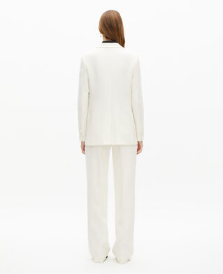 The Kooples WOMEN ECRU off-white straight-cut crepe suit jacket
