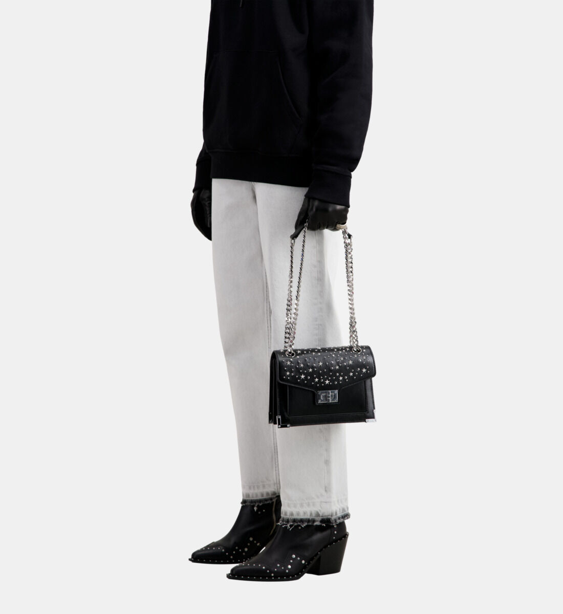 Sac Emily chaine en cuir noir avec etoiles The Kooples France