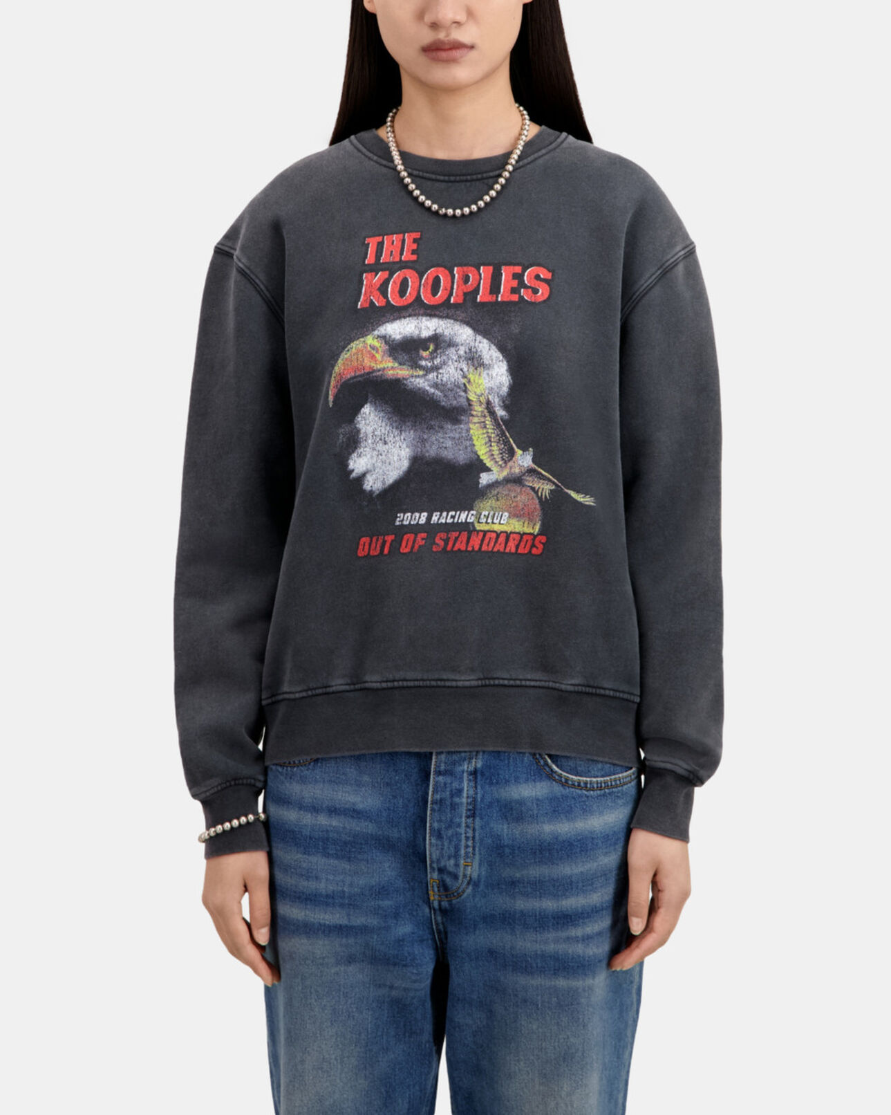The Kooples WOMEN BLACK WASHED black sweatshirt with eagle serigraphy 
