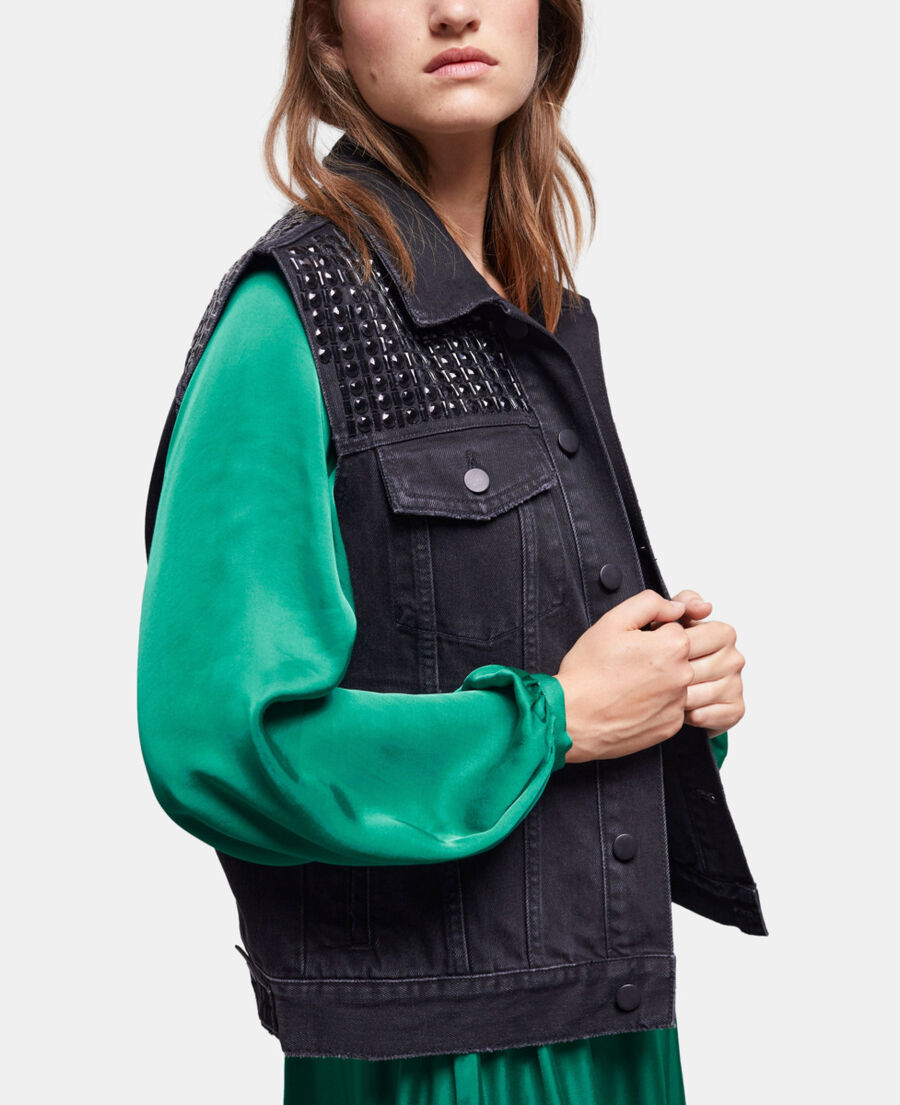 black denim sleeveless jacket